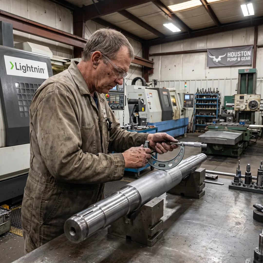 Machinist inspecting a restored industrial component