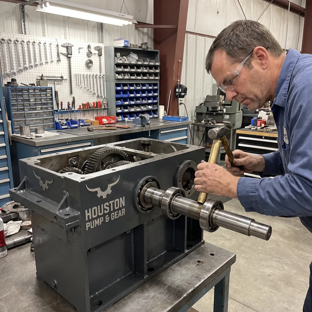 Industrial gearbox repair in progress