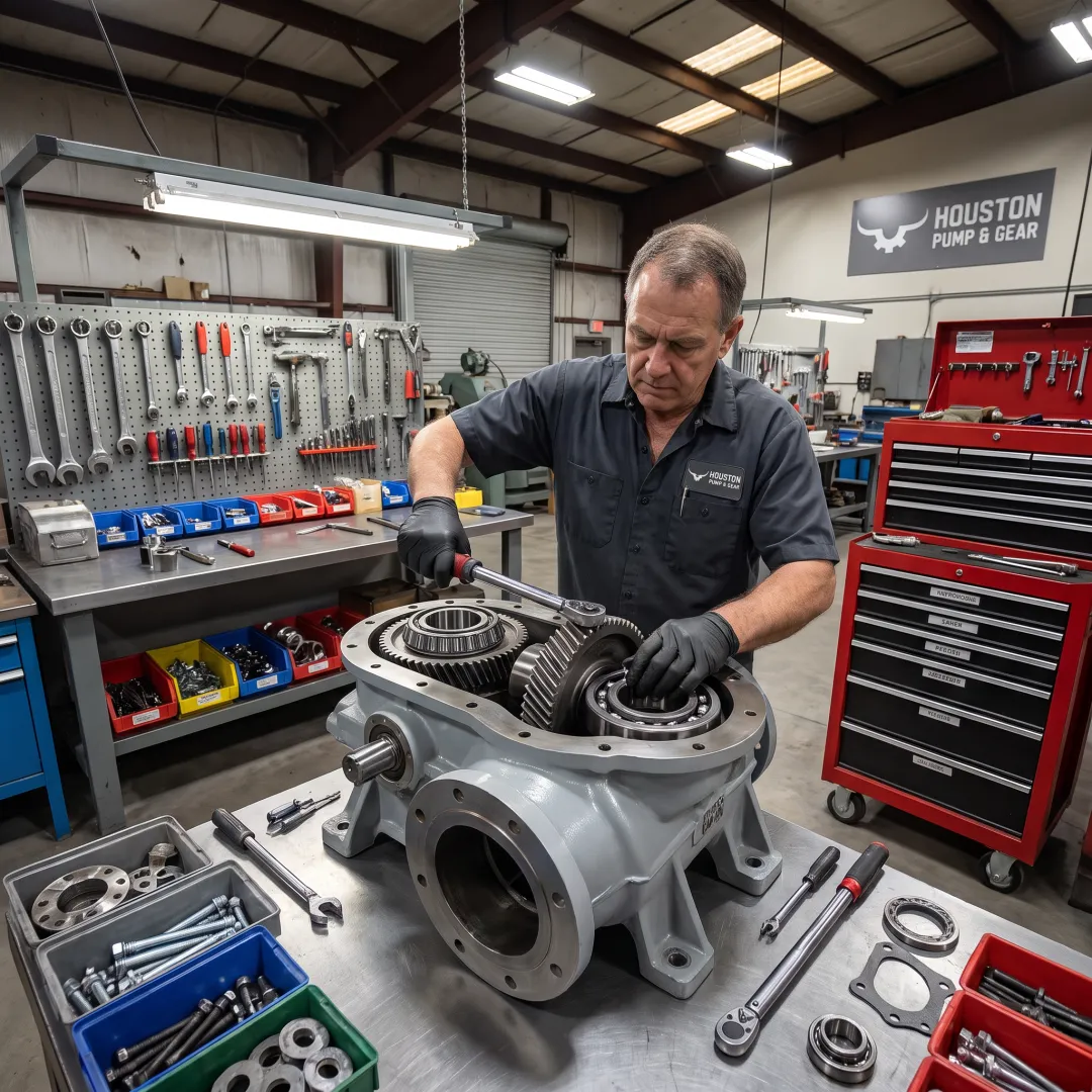 Industrial gearbox being reassembled