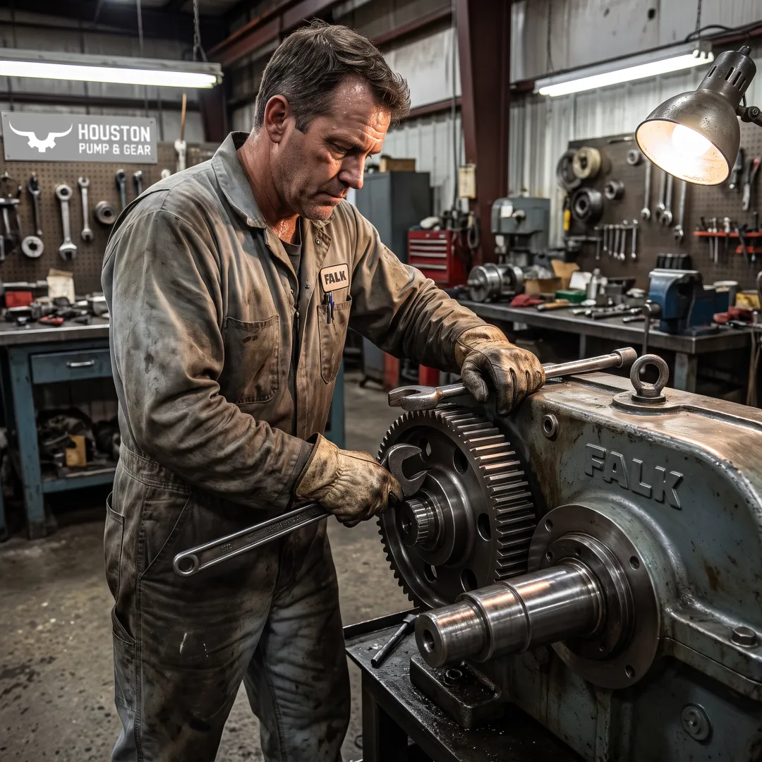 Industrial gearbox repair in progress