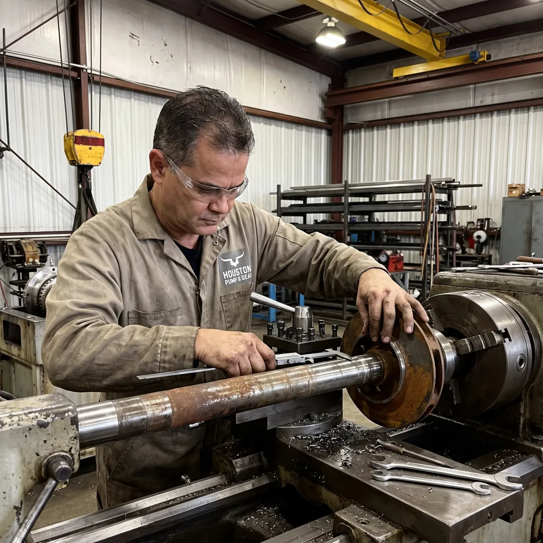 Industrial pump components being repaired