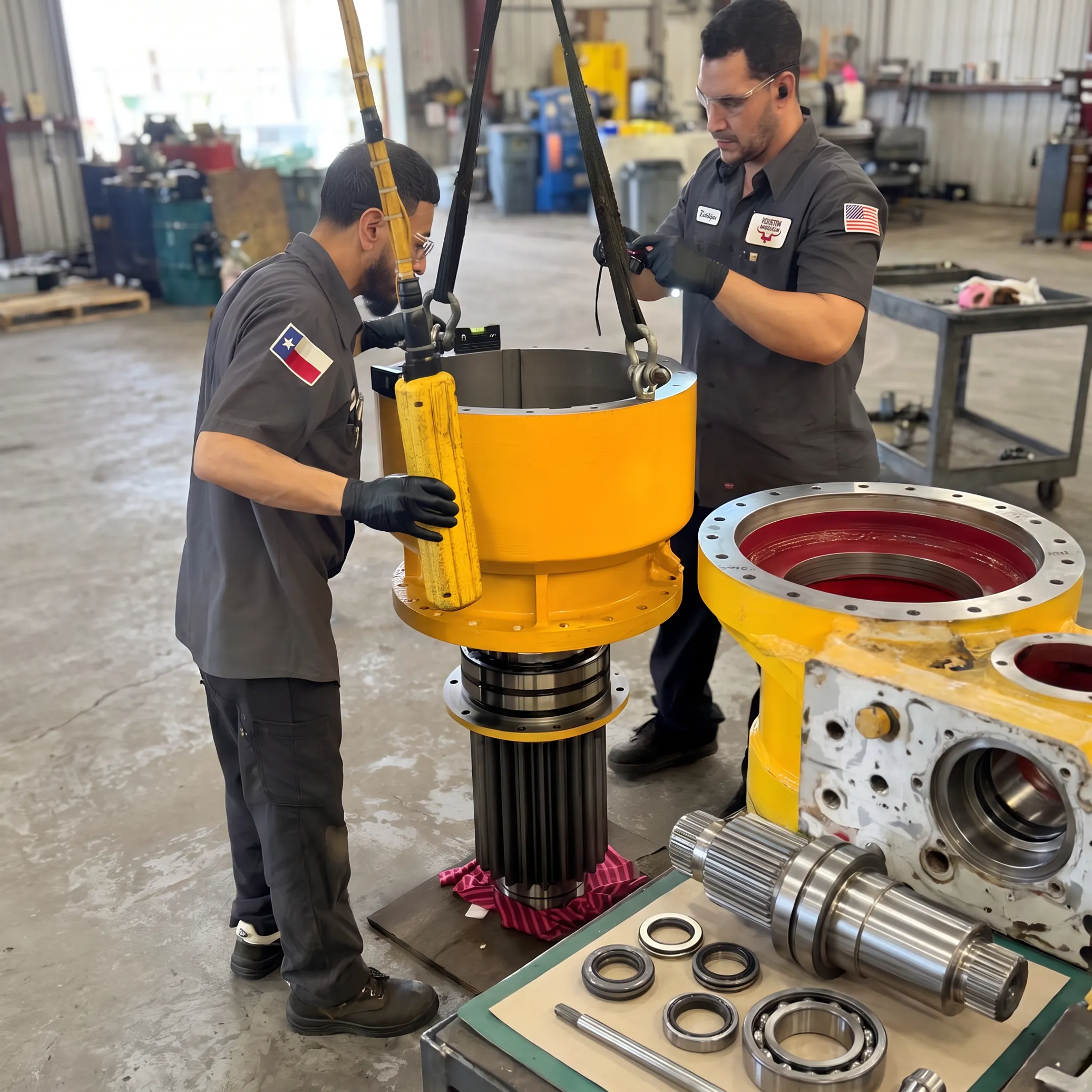 Industrial pump components prepared for engineering repair