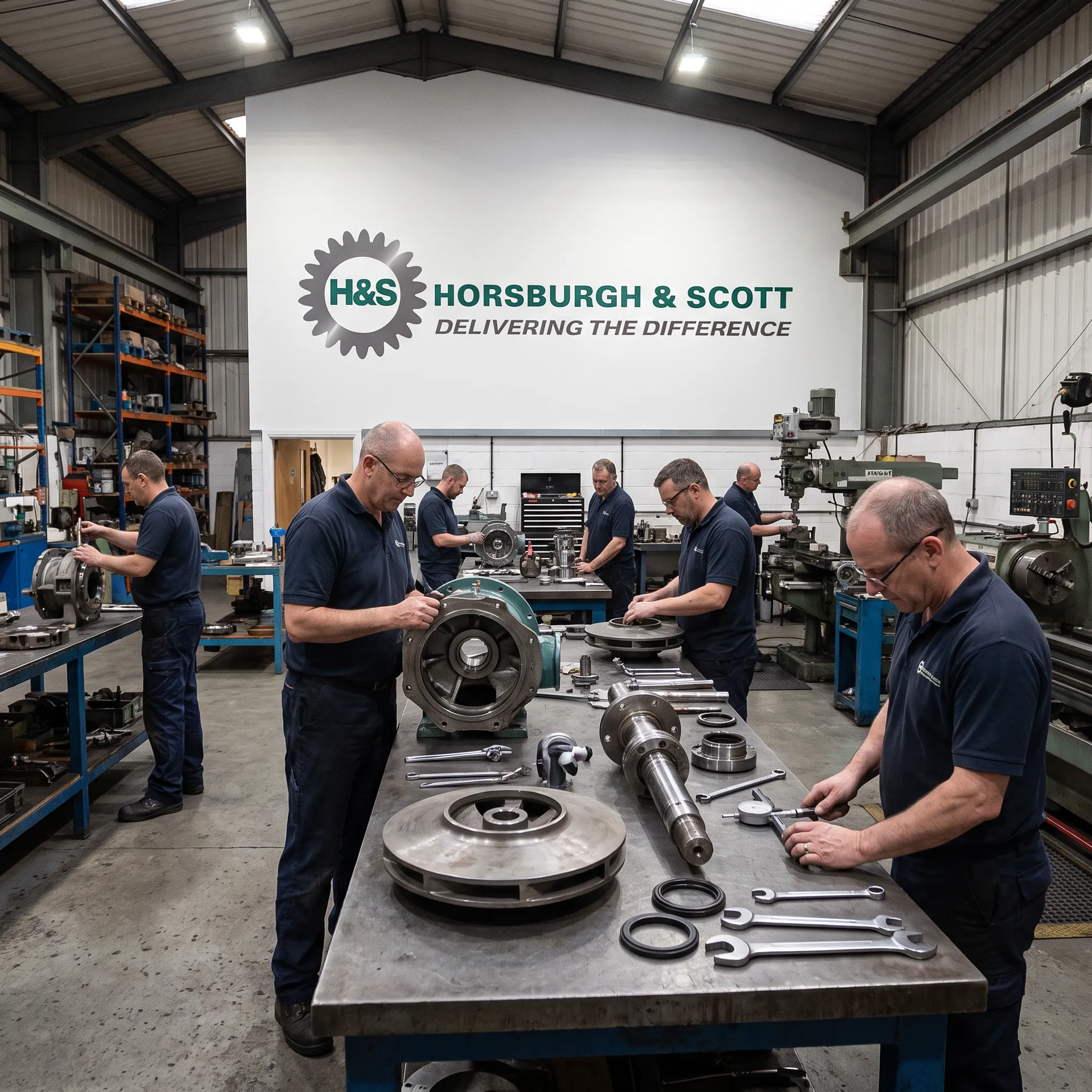 Industrial pump components being repaired