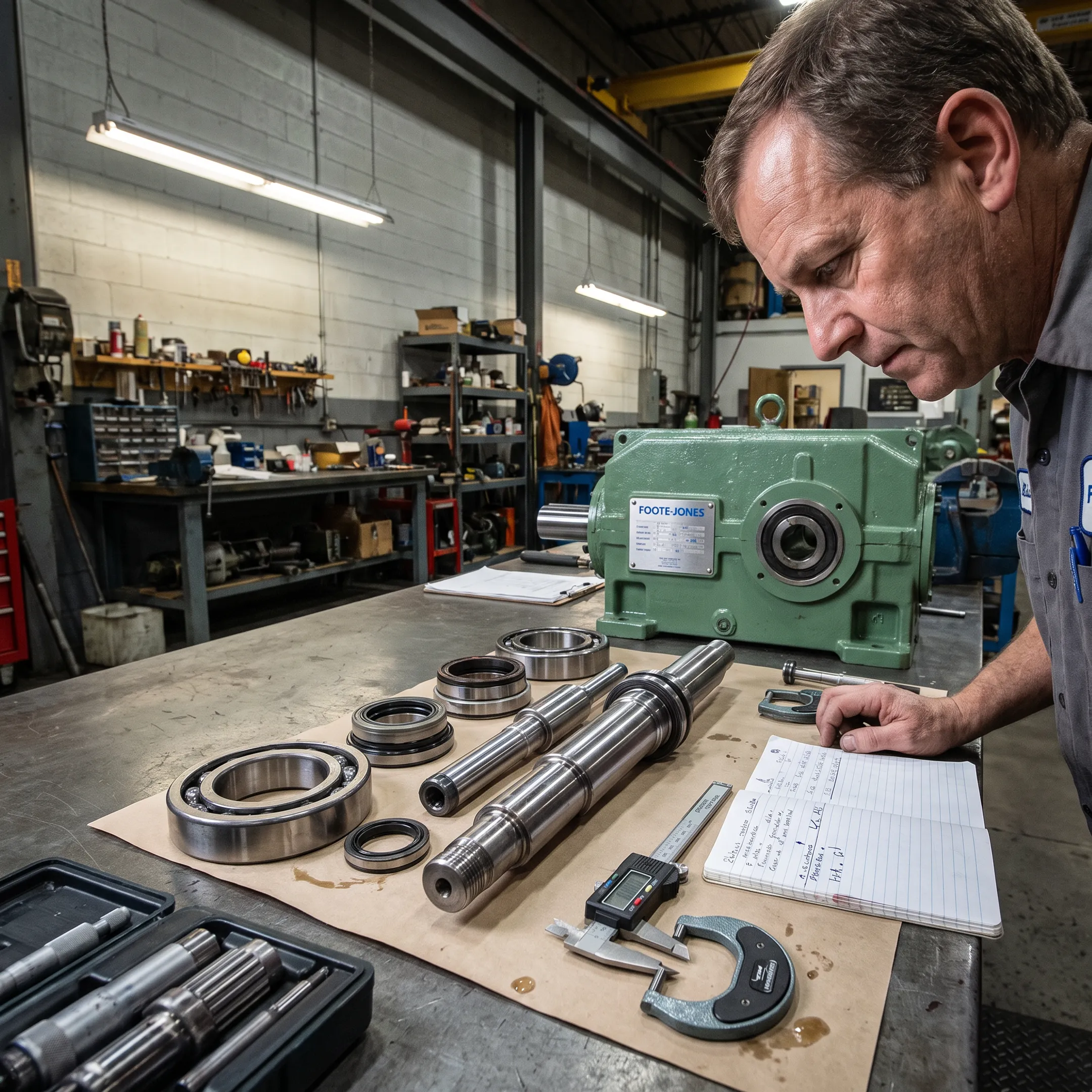 Industrial pump undergoing repair and component inspection
