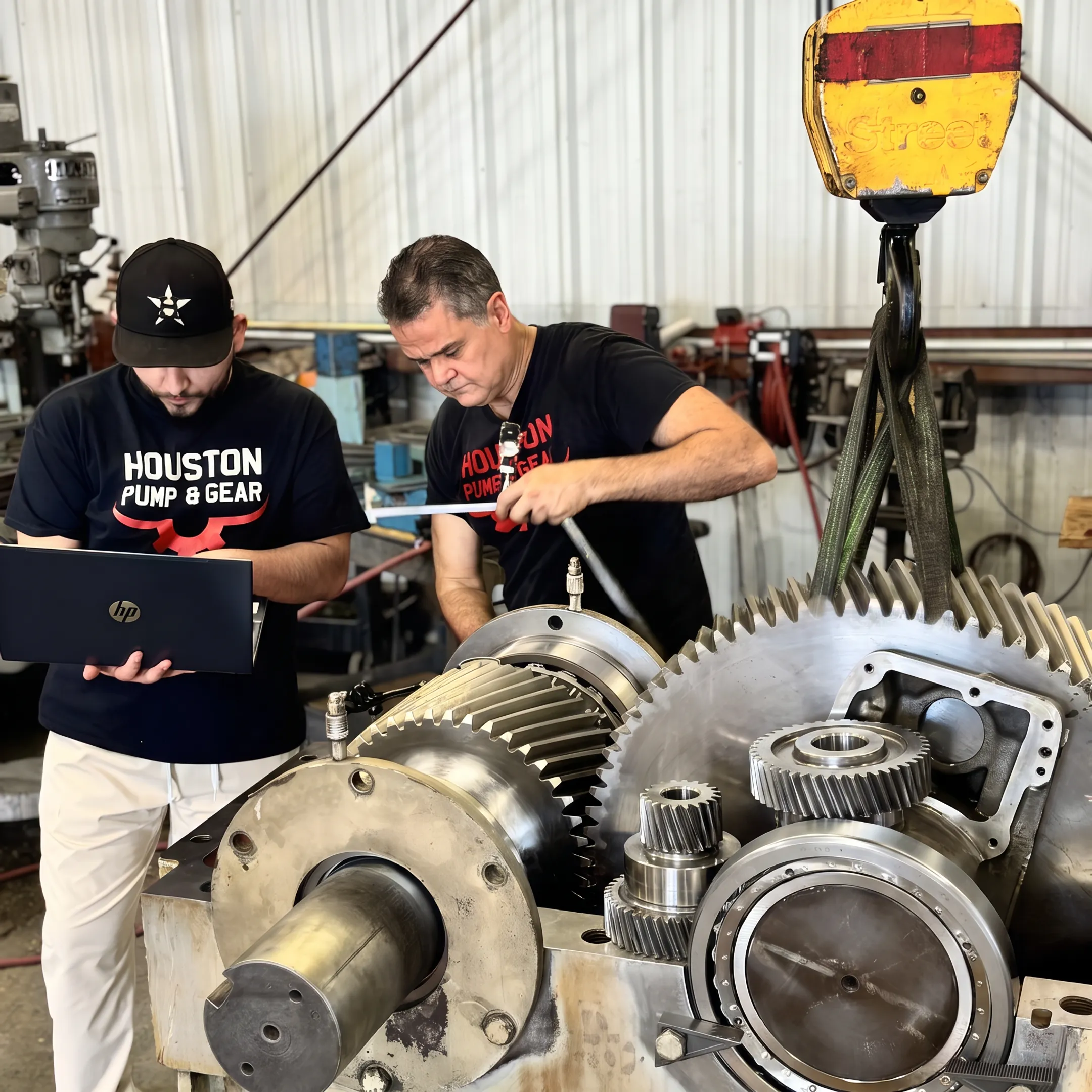 Precision-machined gears and industrial gearbox housing