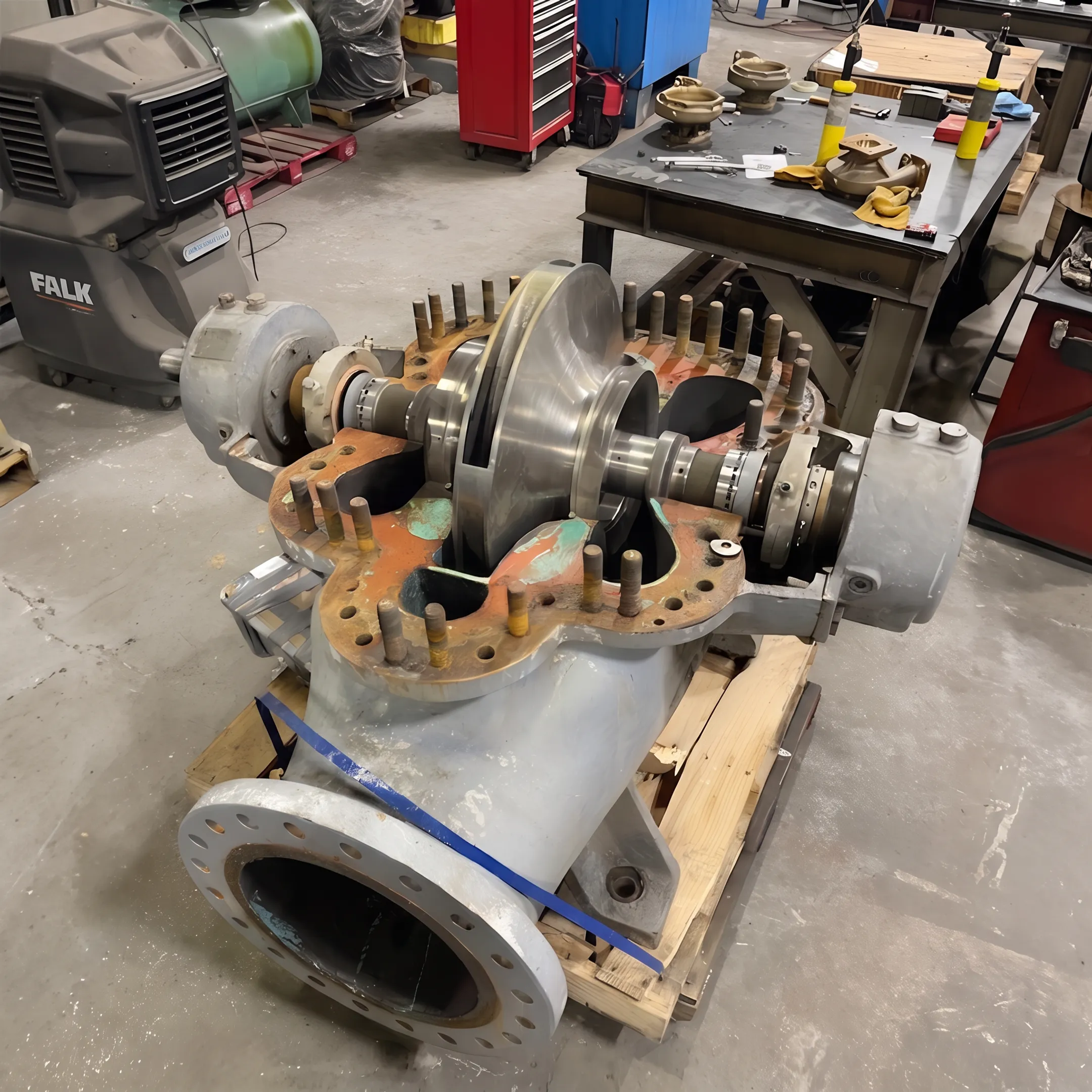 Industrial gearbox undergoing detailed rebuild inspection