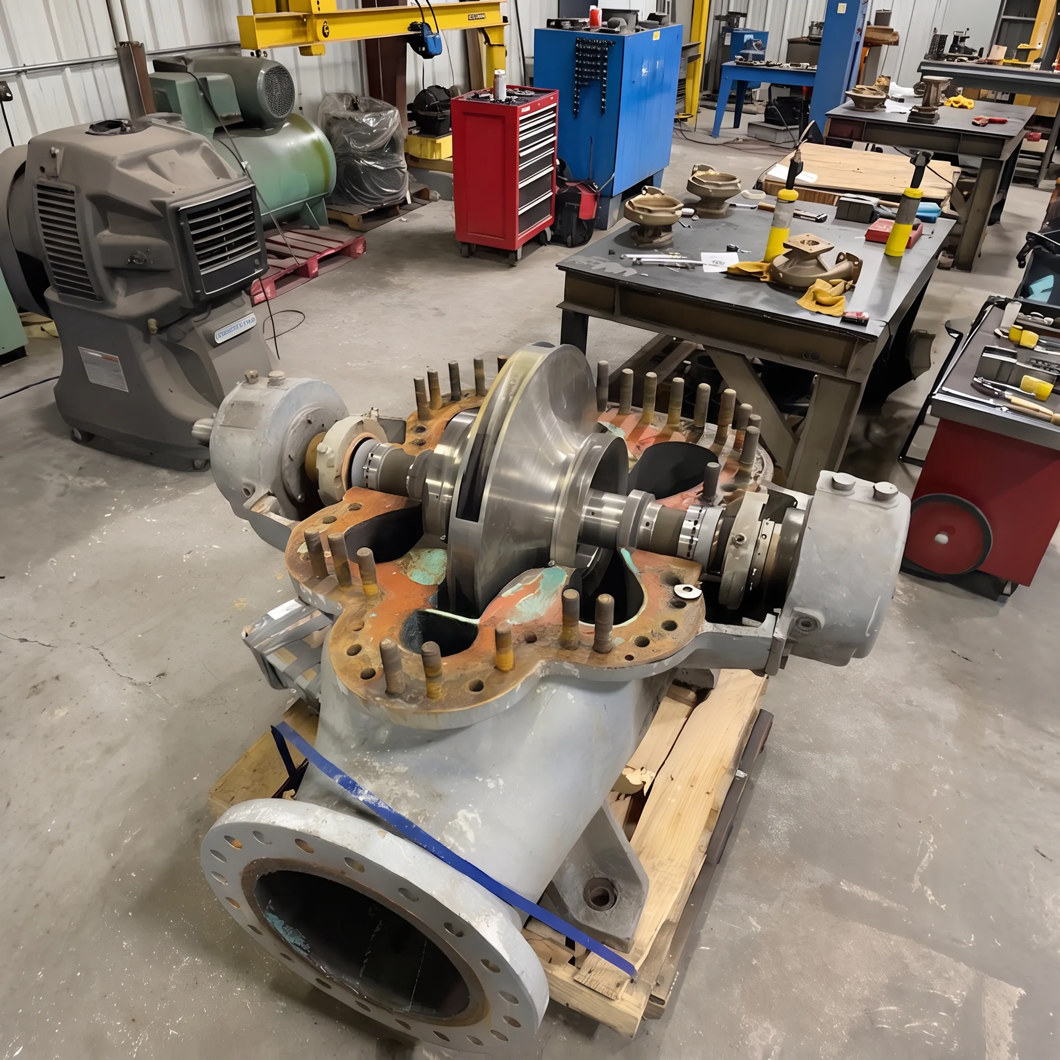 Technician inspecting replacement gearbox components