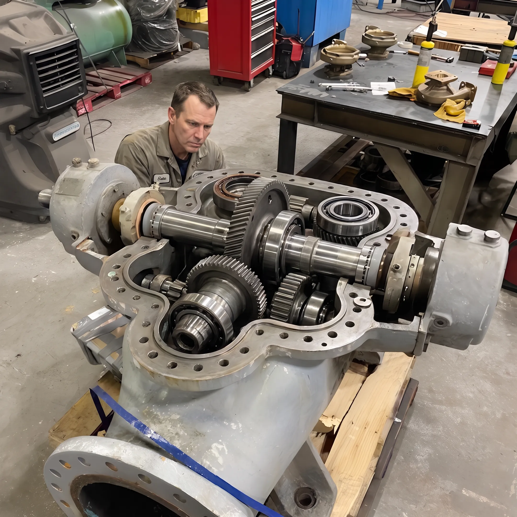 ZF gearbox components prepared for repair