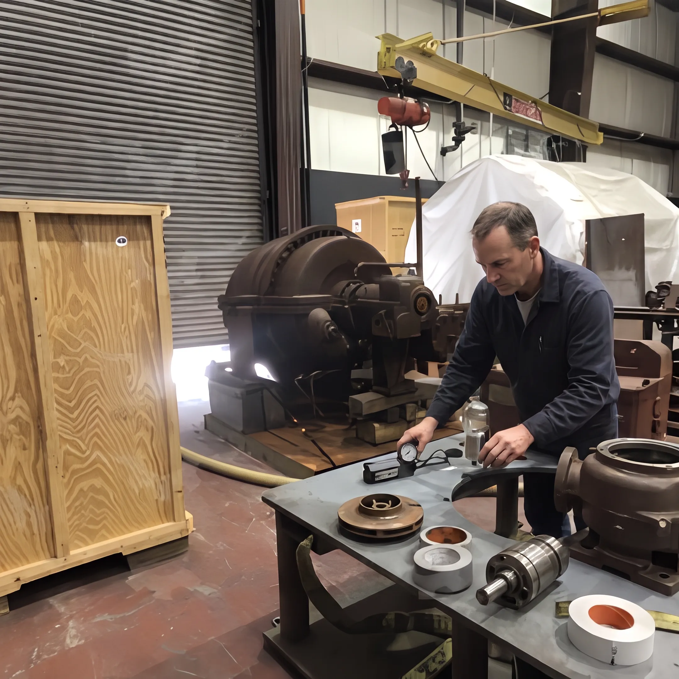 Industrial pump components arranged for repair