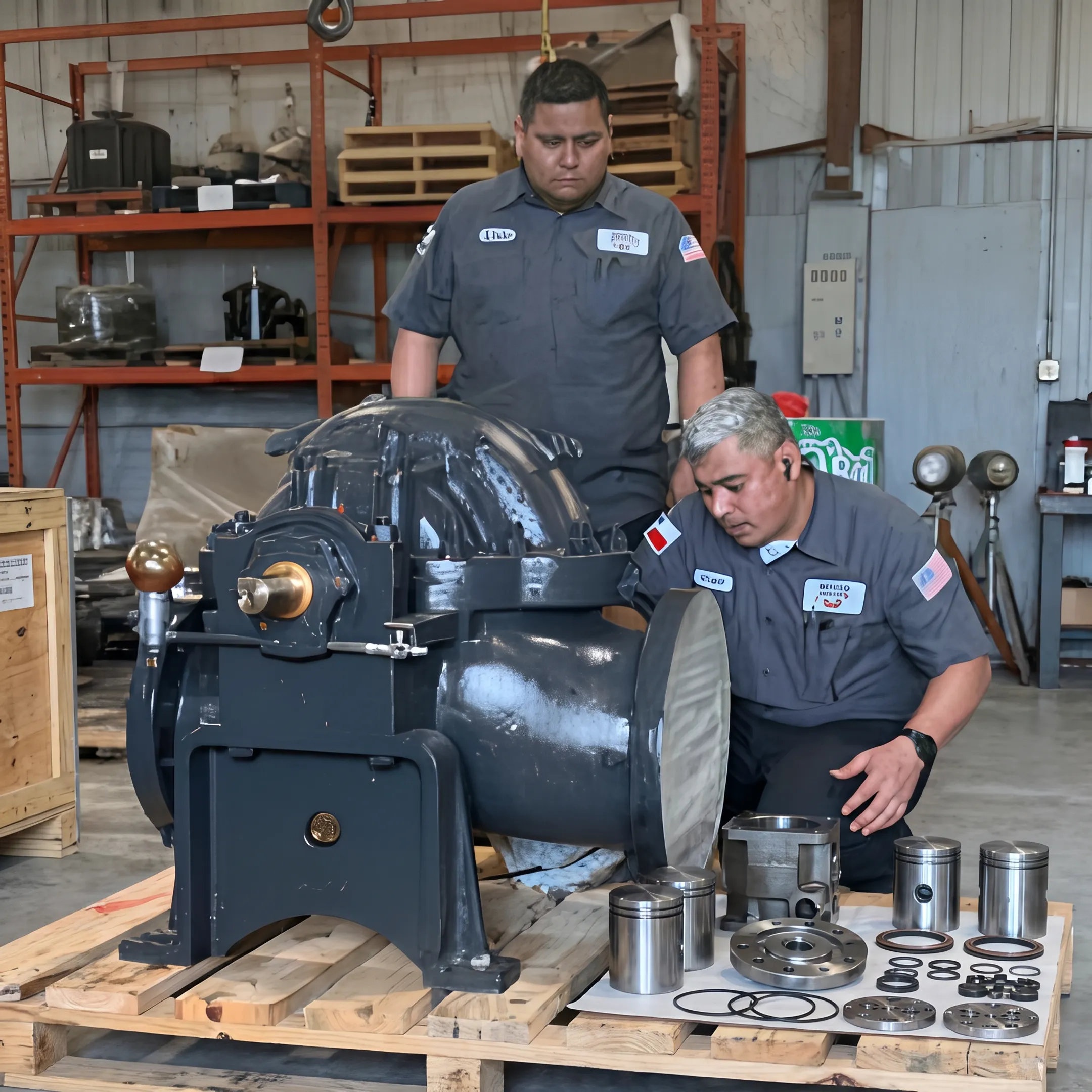 Industrial pump components prepared for repair