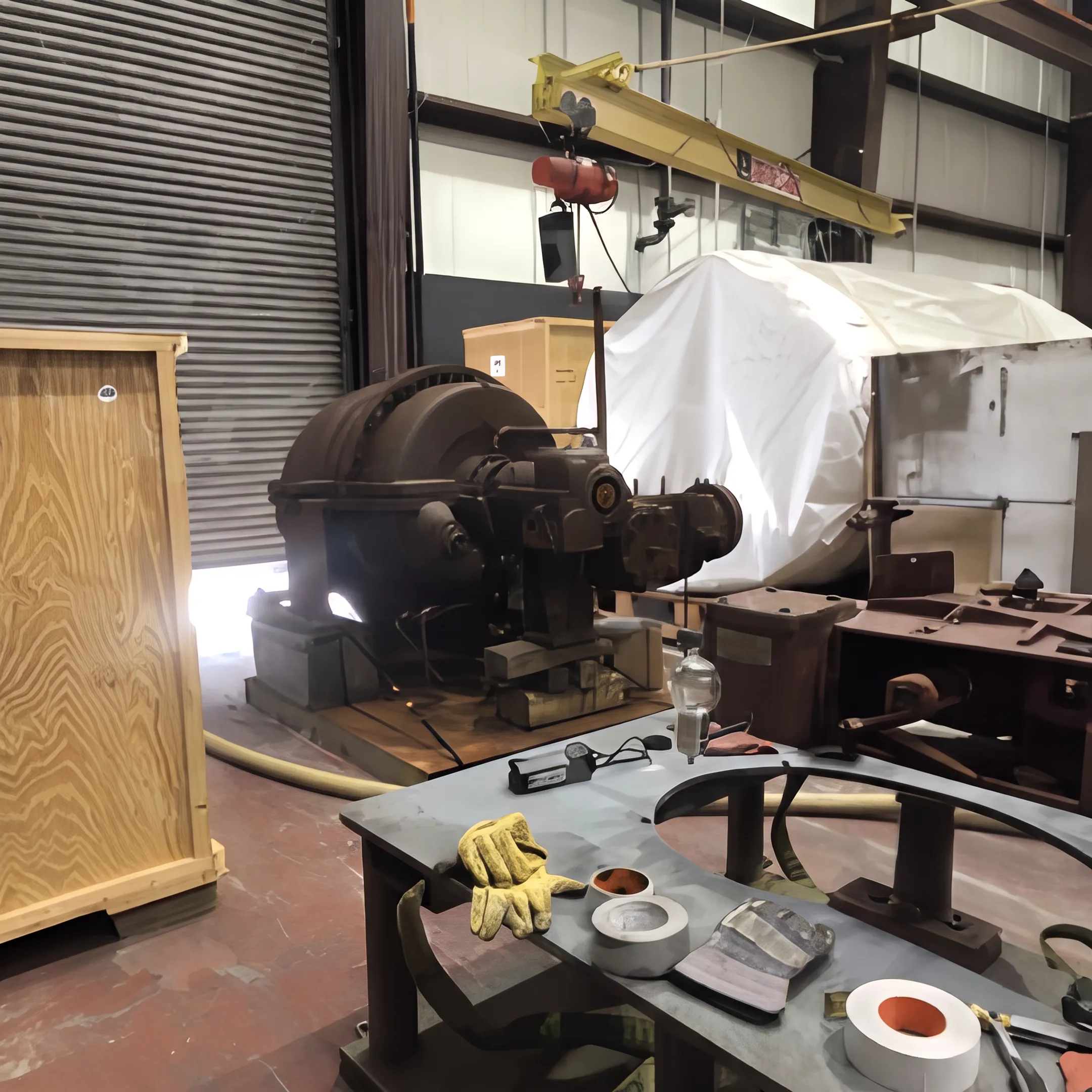 Kawasaki hydraulic pump components being restored by an industrial repair technician