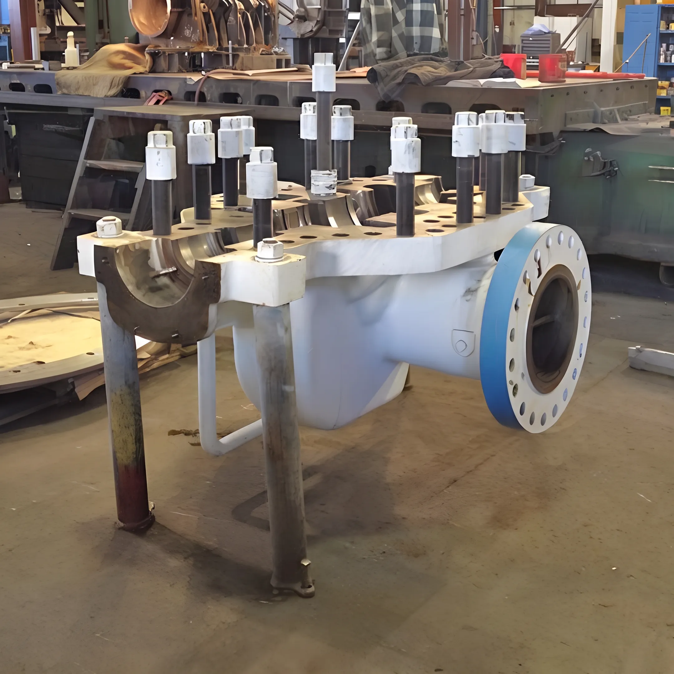Industrial pump undergoing professional repair