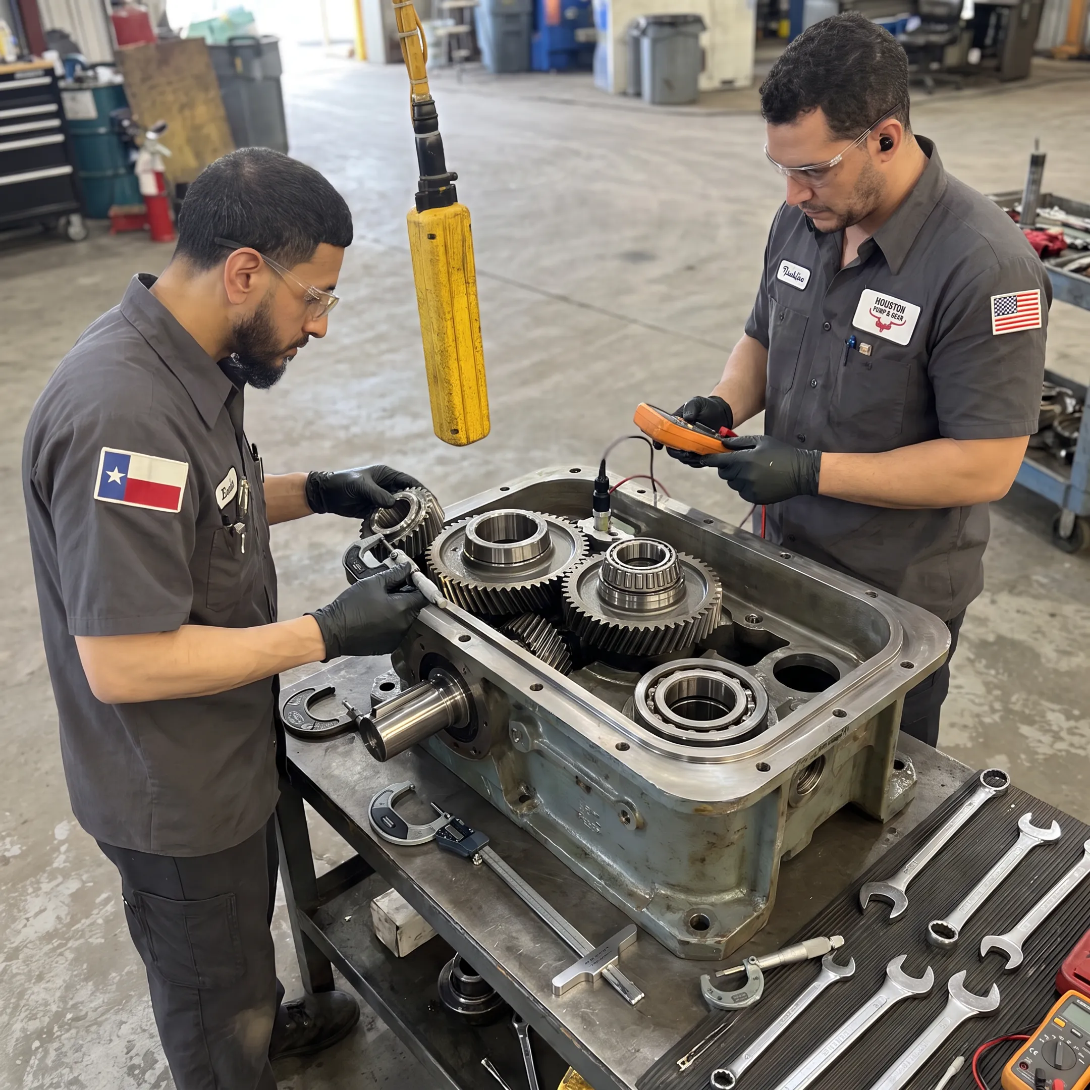 Industrial gearbox components prepared for emergency repair