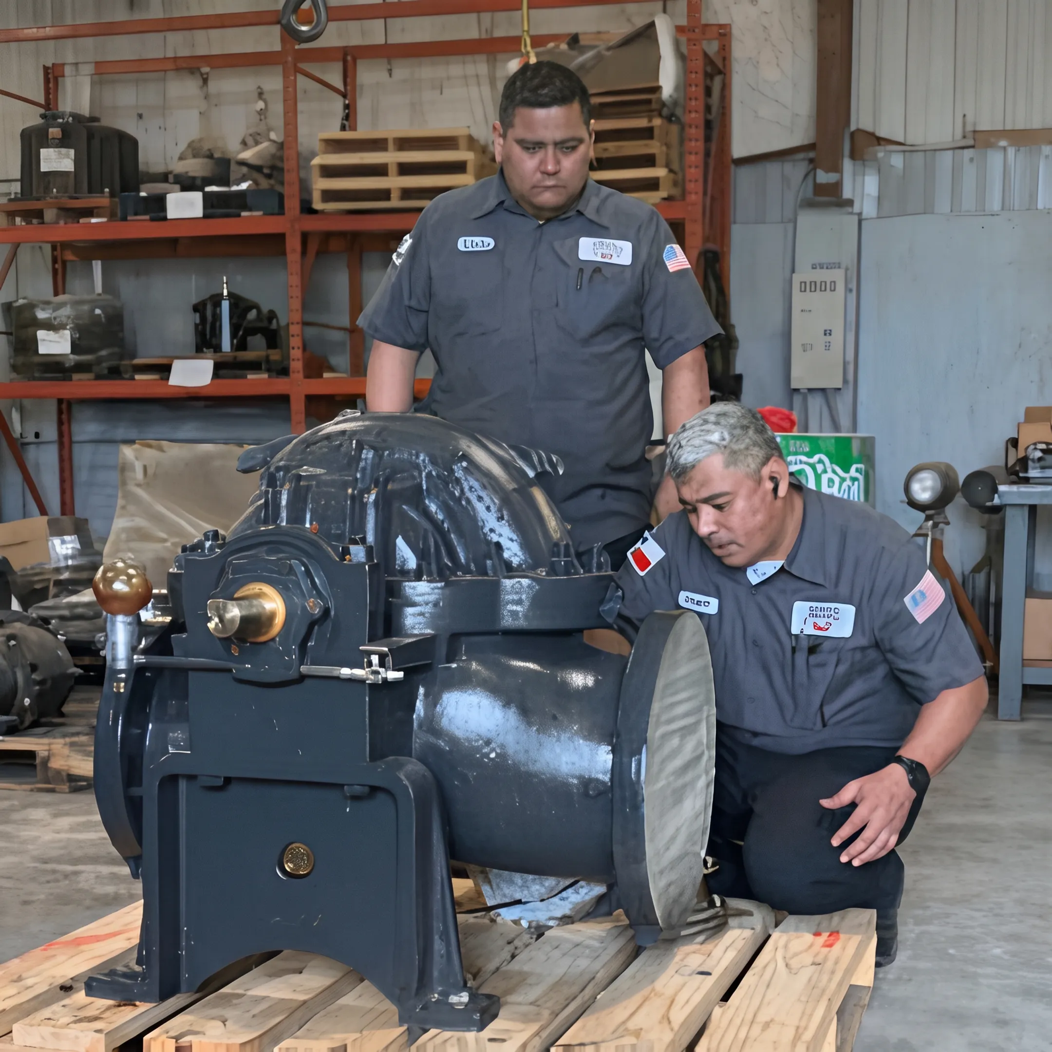 Industrial pump components being restored during an overhaul