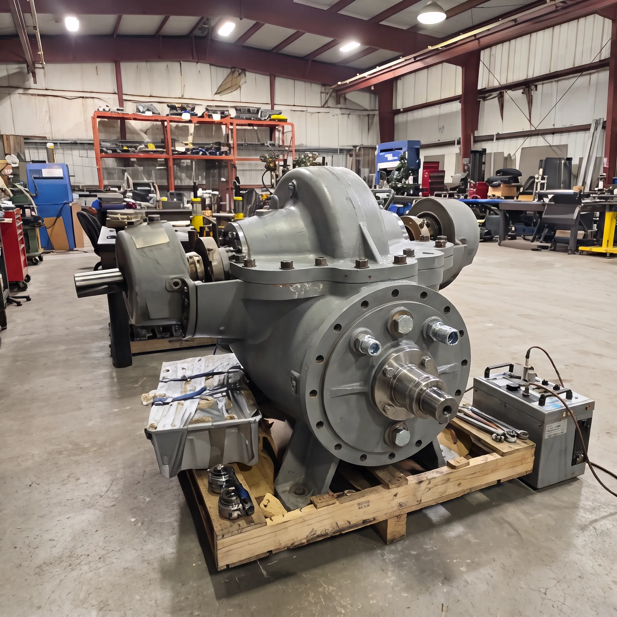 Repaired hydraulic oil gear pump ready for industrial testing