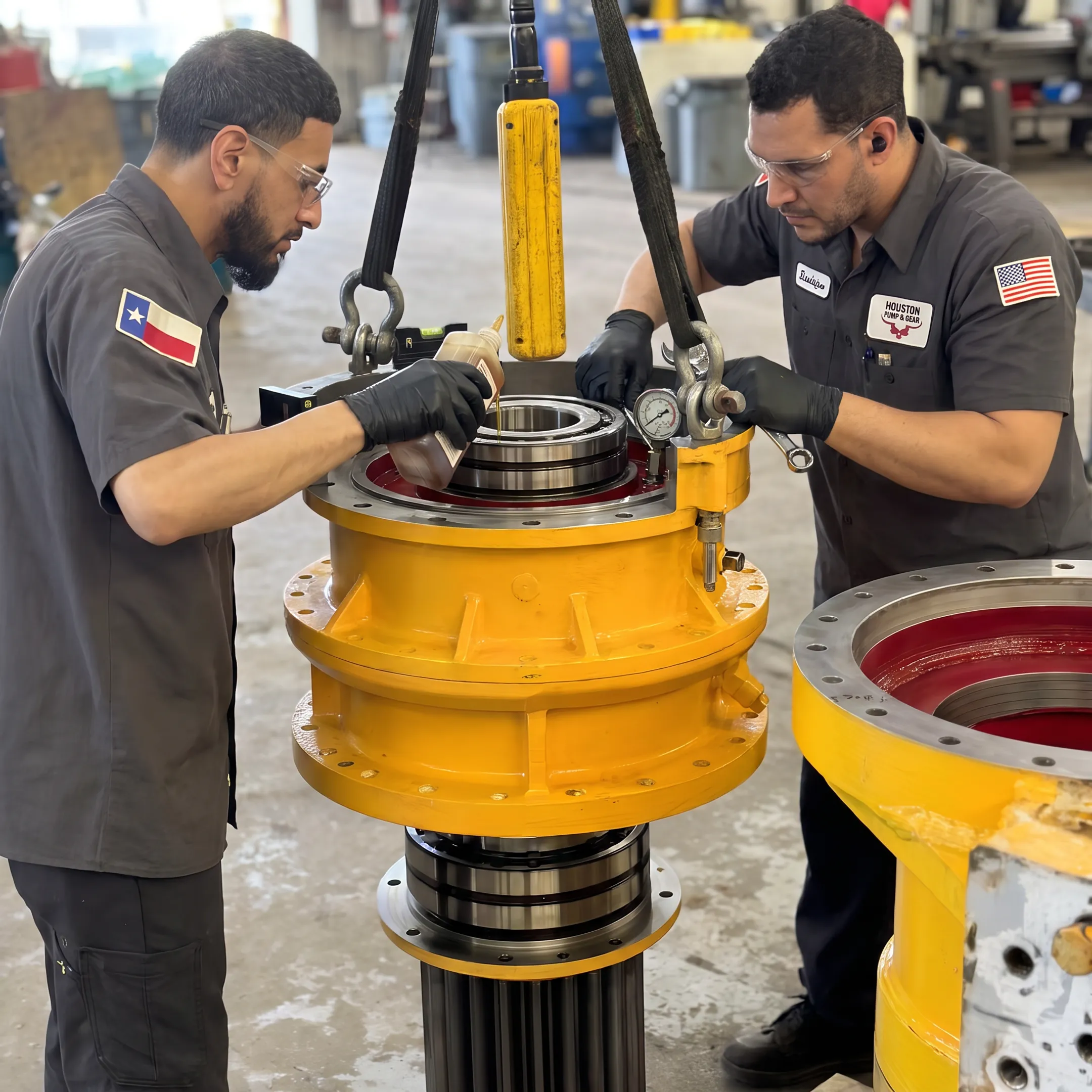 Rebuilt industrial gearbox ready for testing