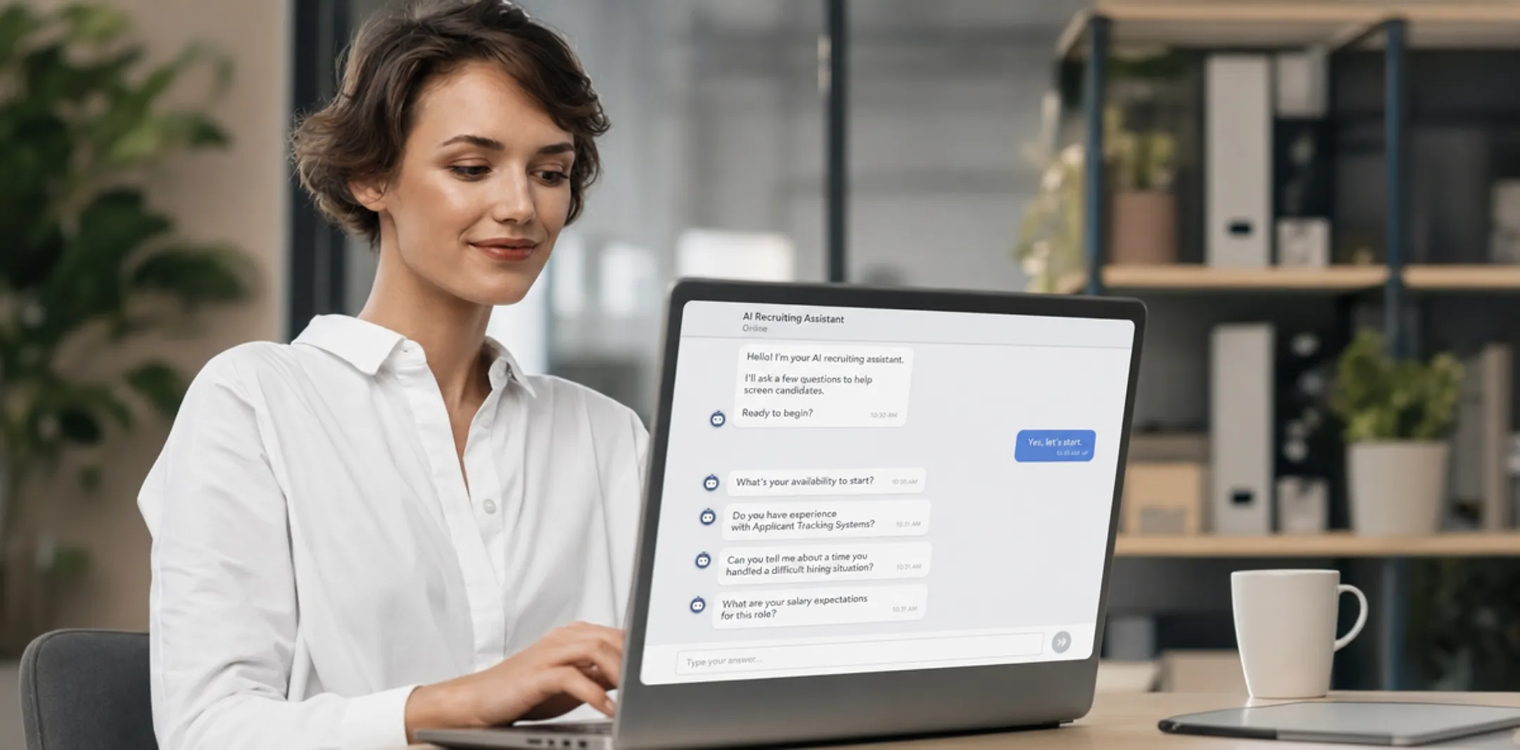 Recruiter using conversational AI chatbot interface for candidate screening