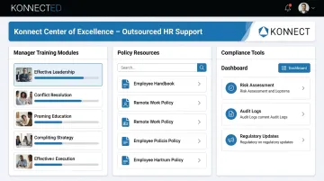 KonnectED learning platform interface displaying manager training and HR resources