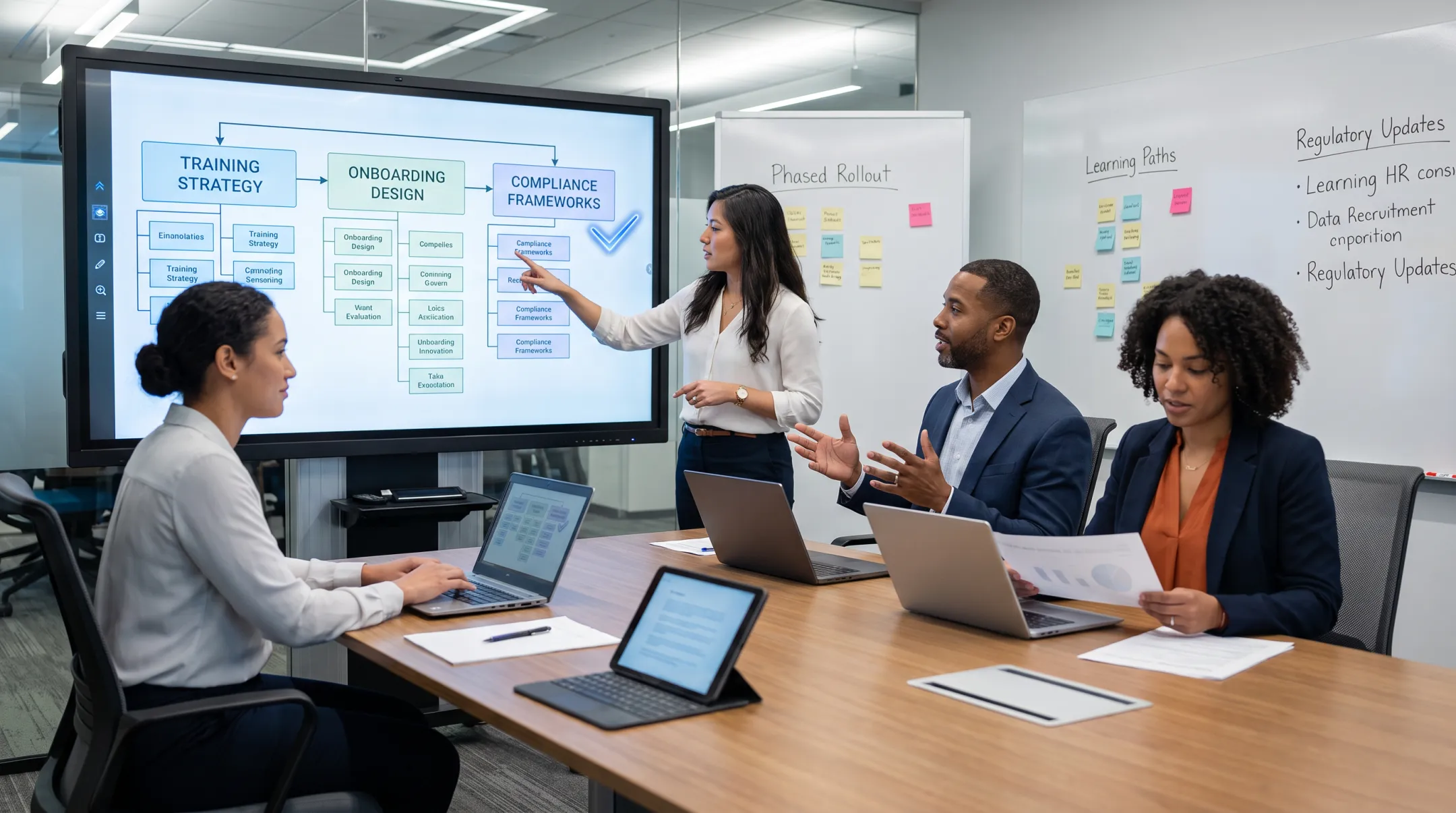 HR consulting team collaborating on workforce training strategy design