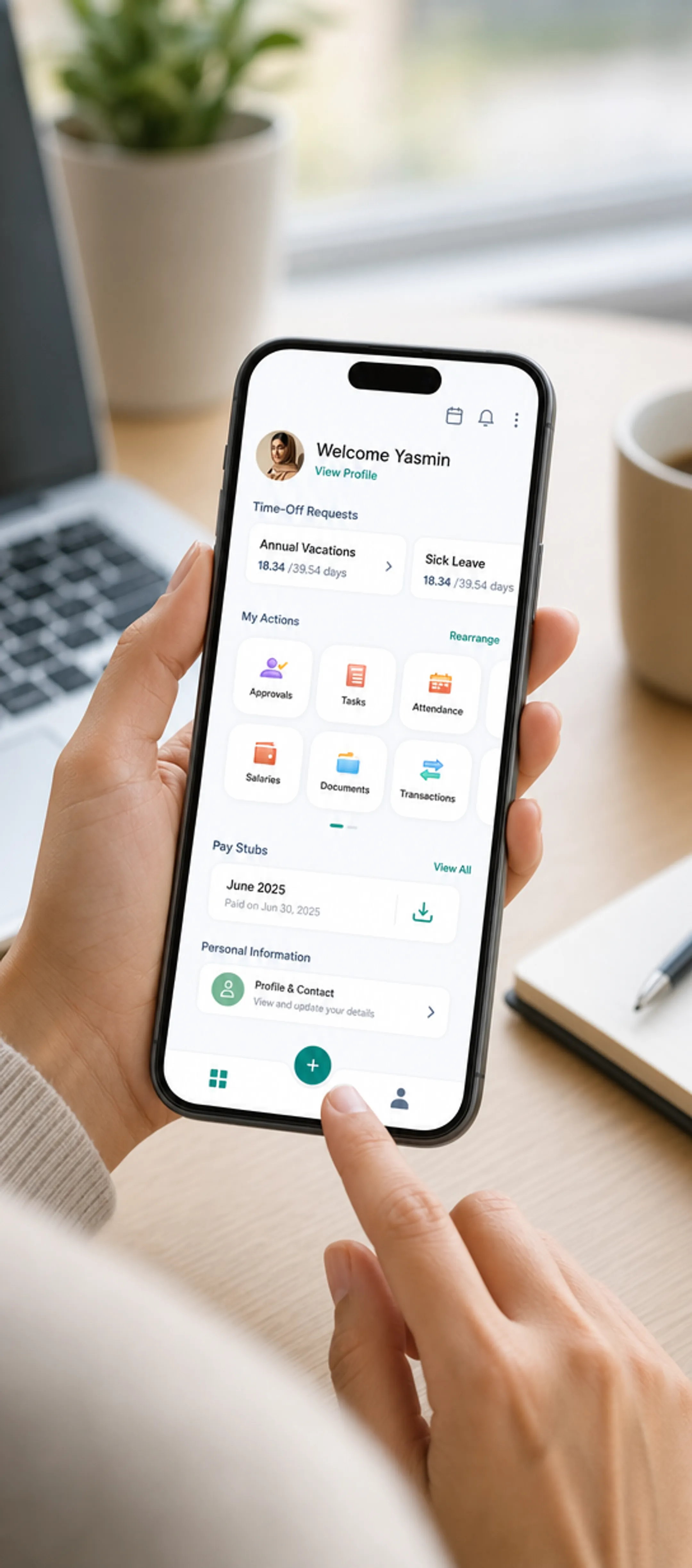 Employee using mobile HR self-service app to request time off