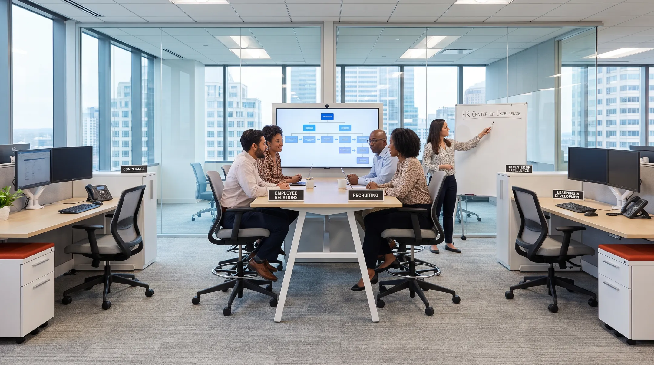Center of Excellence HR specialist team structure across compliance and recruiting