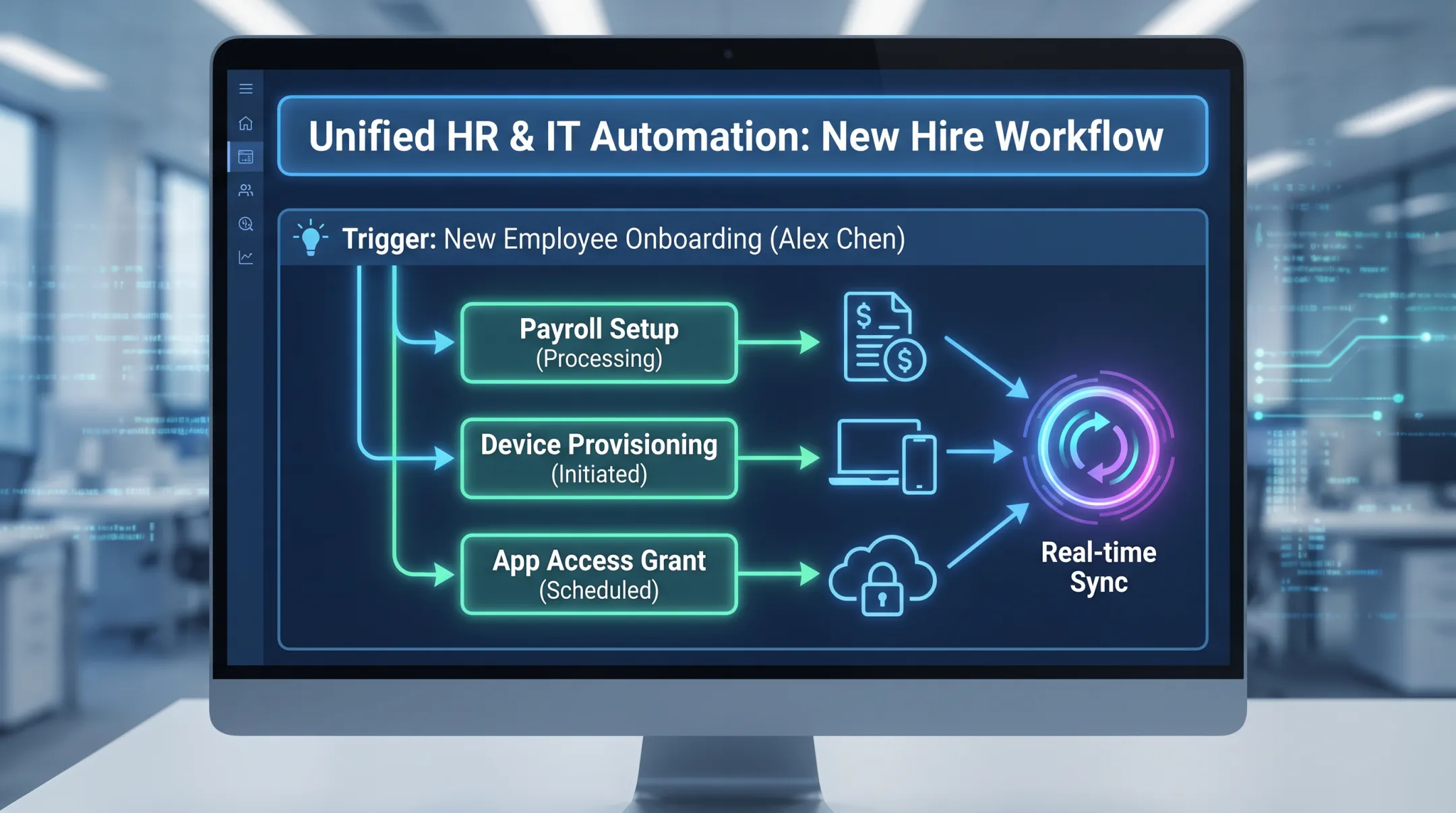 Rippling automated workflow triggering payroll IT and app provisioning