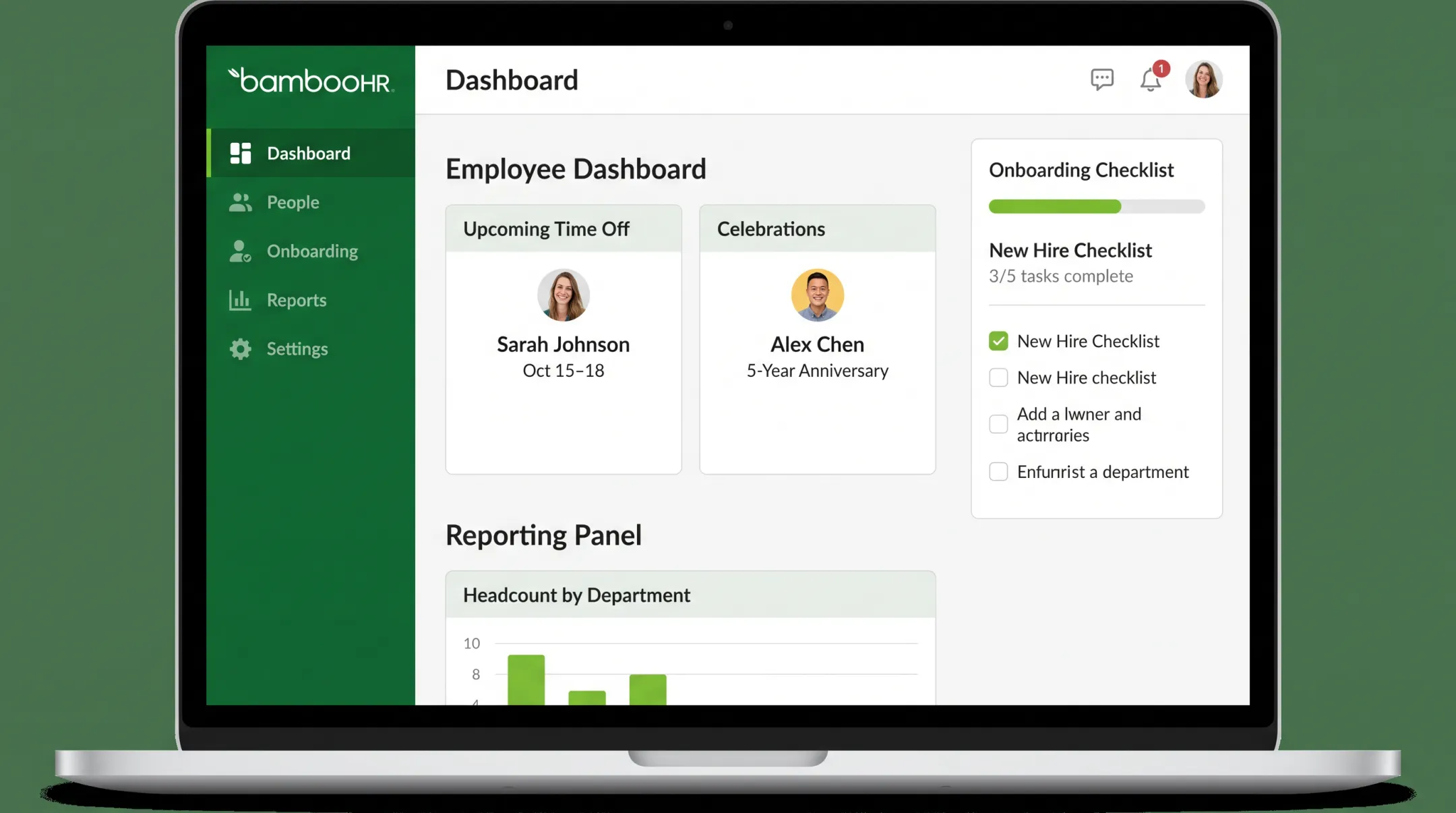 BambooHR dashboard showing employee records and onboarding workflow