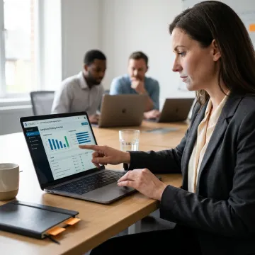 Manager reviewing employee training dashboard