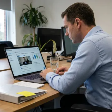 Manager completing leadership development training online