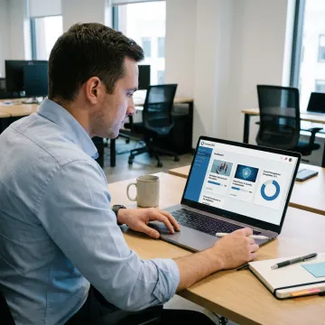 Employee completing online compliance training on a laptop