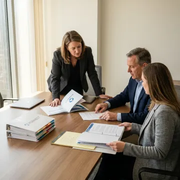 Team reviewing employee policy documents
