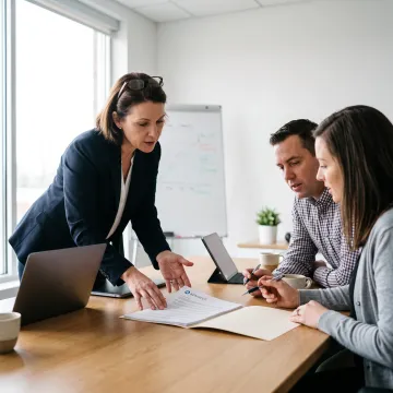 HR professional discussing workplace strategy with managers