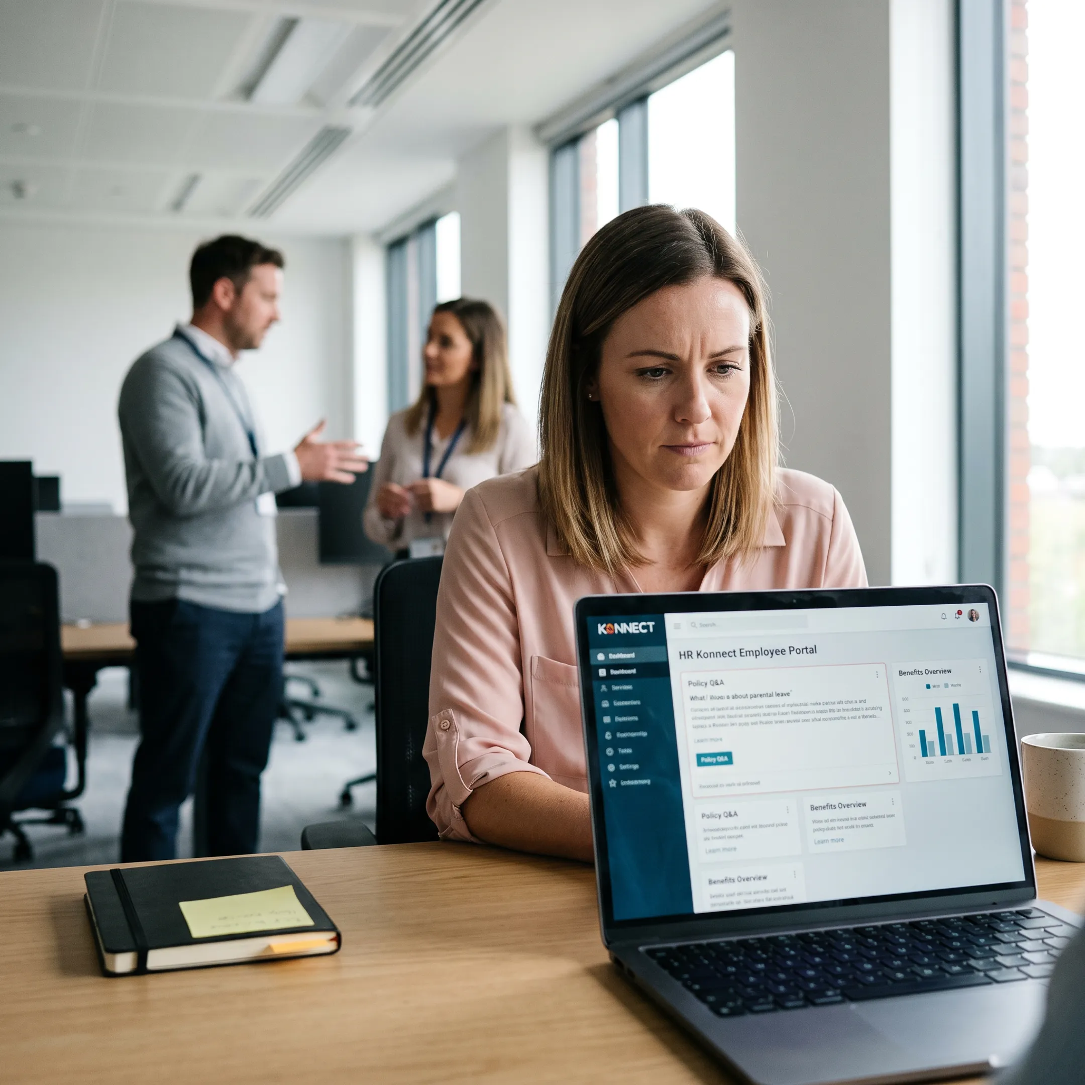 Employee using an Ask HR portal on a laptop