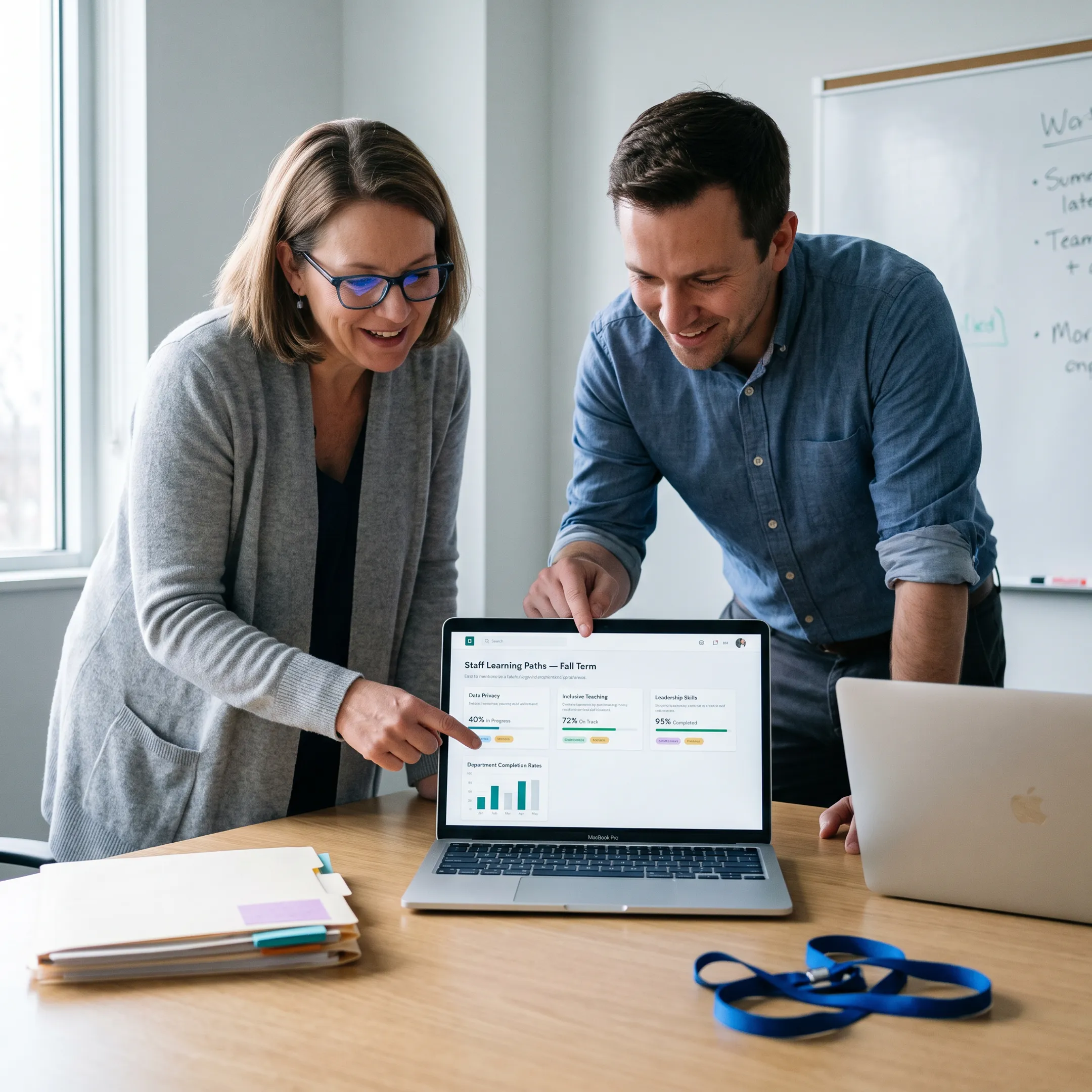 Educators using a custom school learning management system