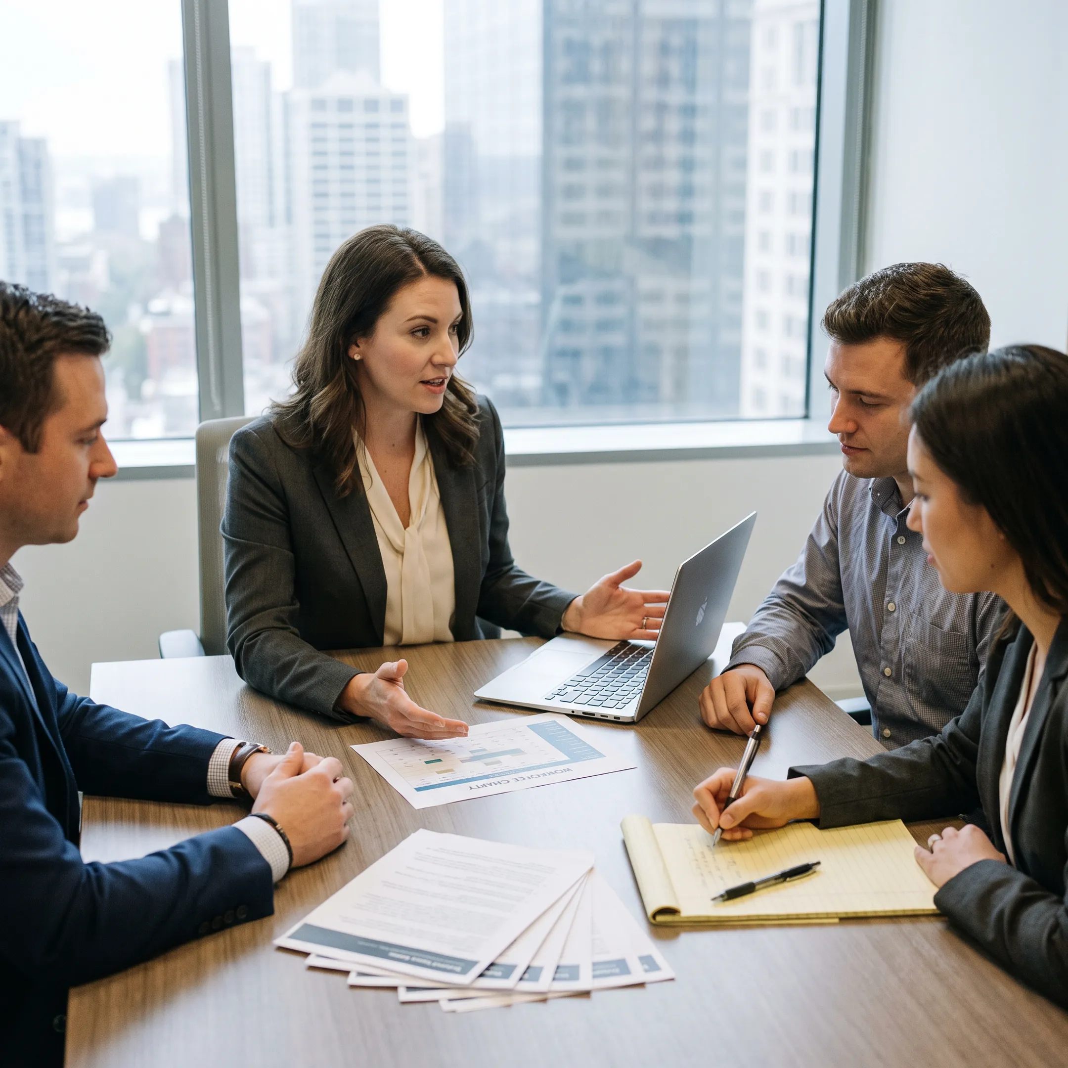 HR consultant meeting with business leaders