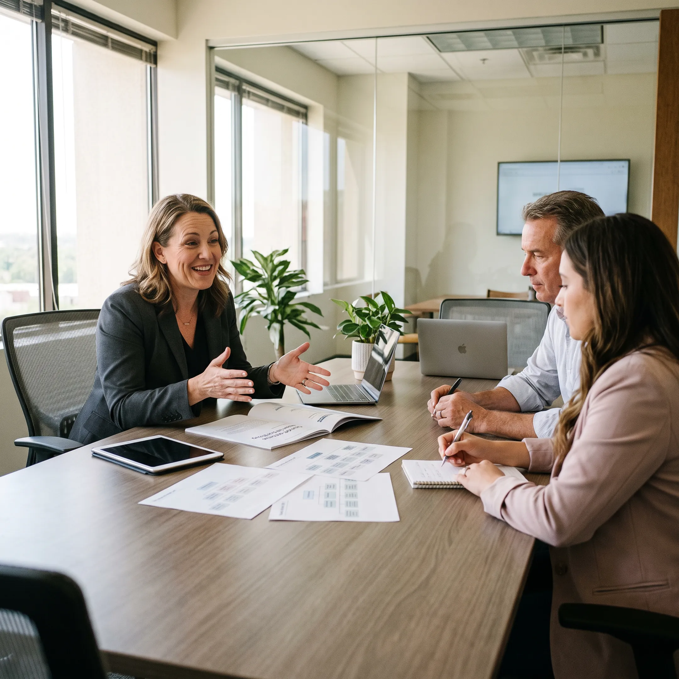 HR advisor discussing workforce strategy with leaders