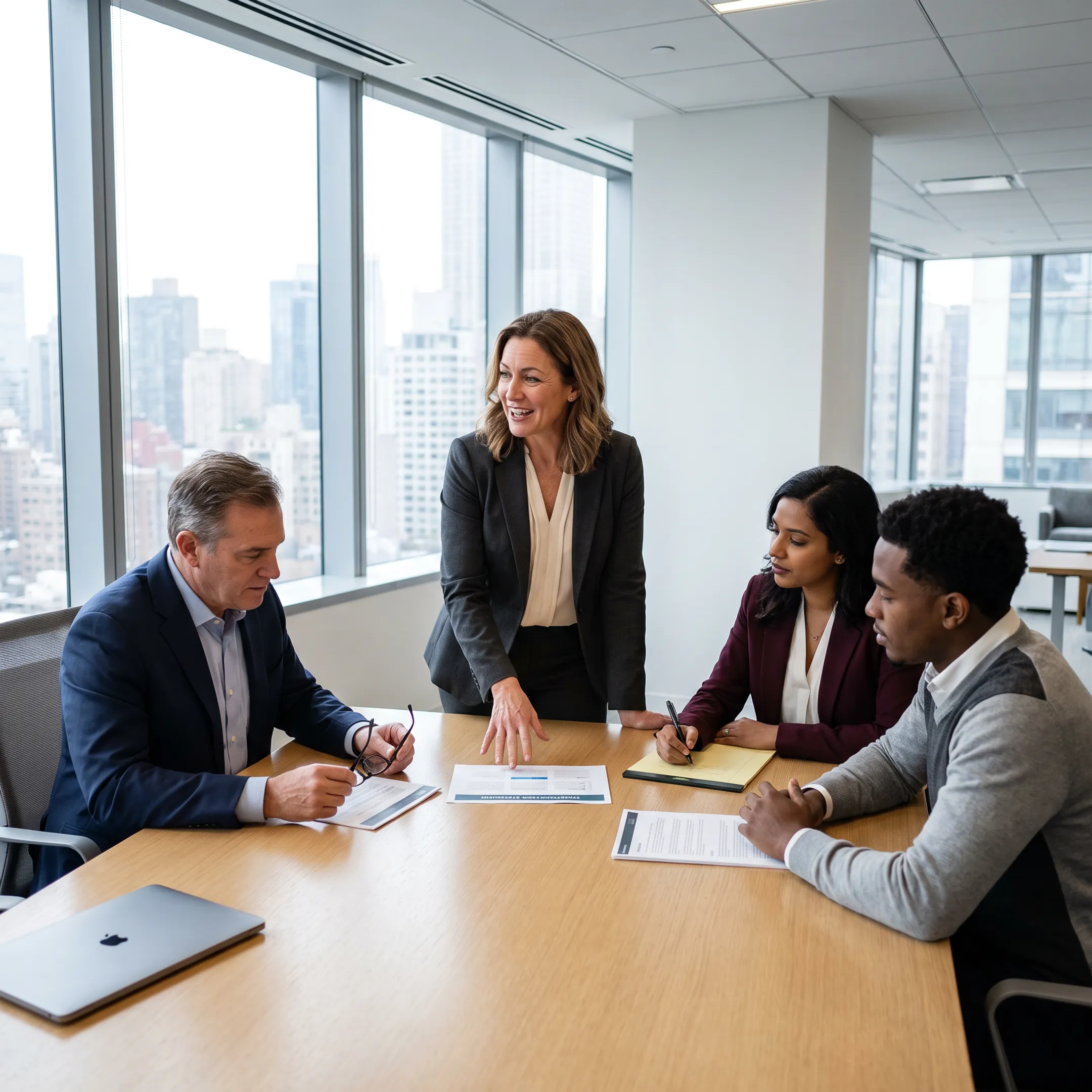 HR consultant meeting with business leaders