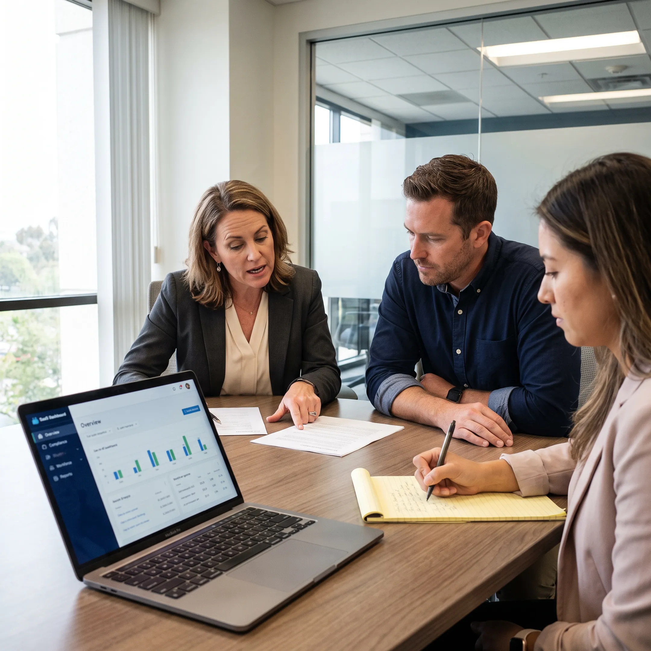 HR professionals collaborating with a business leadership team