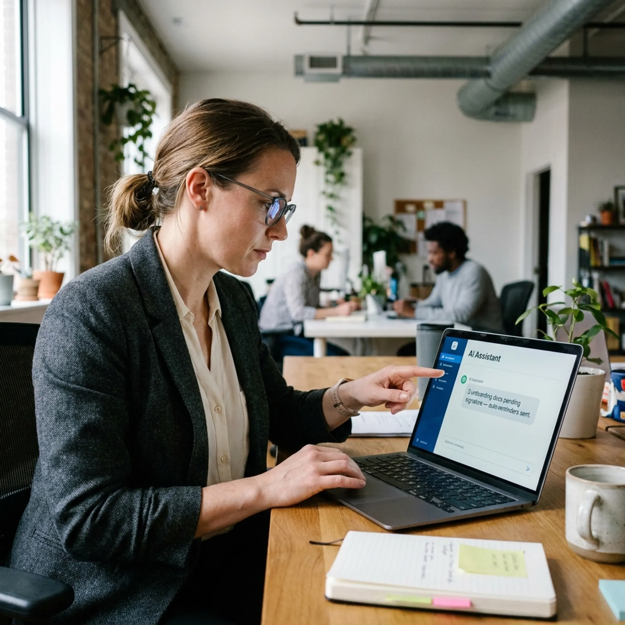 HR leader reviewing automated employee support tools
