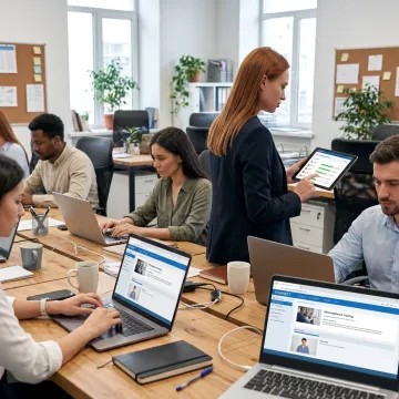 Employees completing HR compliance training online