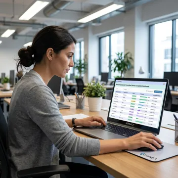 HR professional reviewing employee training progress