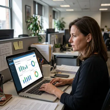 HR manager reviewing employee training progress dashboard