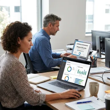 Employees completing online safety and compliance training