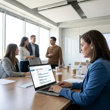 Manager reviewing employee training progress on a laptop