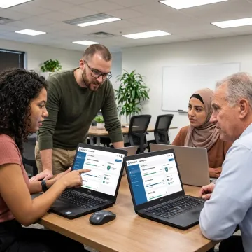 Employees using an online training platform