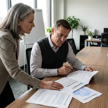 HR professional reviewing an employee handbook