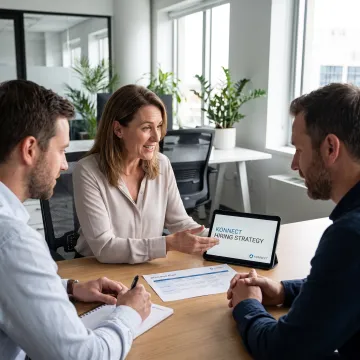 Recruiter discussing hiring strategy with client