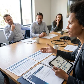 HR advisor discussing workforce strategy with leaders