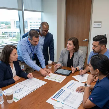 Healthcare HR consultant meeting with clinical leaders