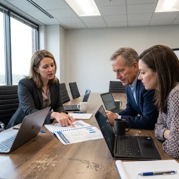 HR advisor reviewing workforce strategy with leaders